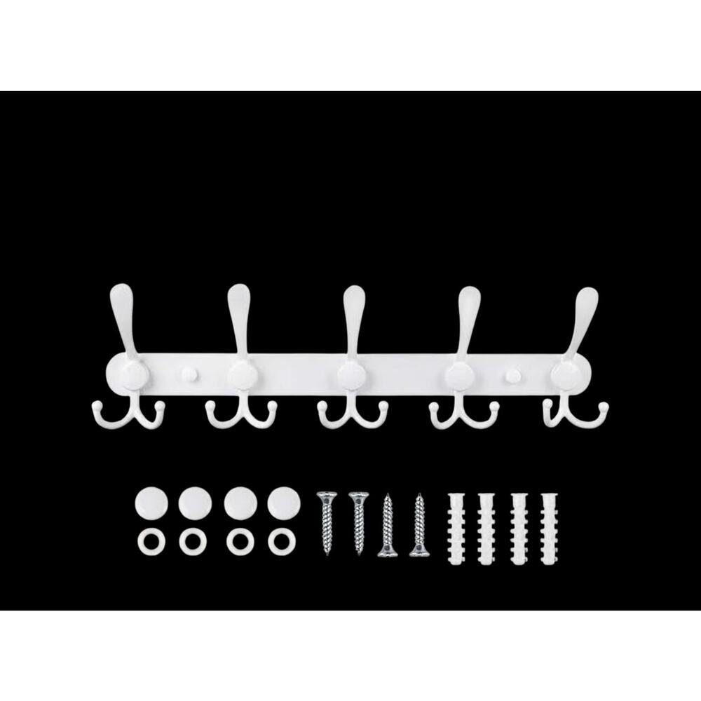 15 hook Wall Mounted Coat Towel Hooks White Coated Steel 16 inch long